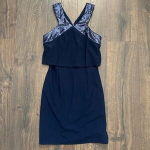 [NWT] Betsy Adam Navy Sequin Crossback Mini Dress